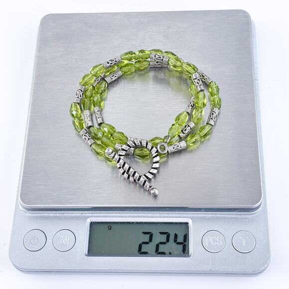 Vintage Sterling Silver 925 Green Crystal Bead Necklace 18" - Picture 4 of 4